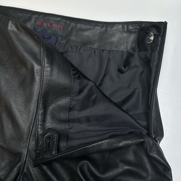 Vintage Ralph Lauren Leather Pants Womens 4 Black Bootcut Lined Moto Biker Goth - Picture 9 of 14